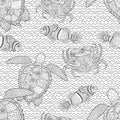 Oceanic animals zentangle seamless pattern.