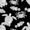 Oceanic animals zentangle seamless pattern.