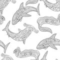 Oceanic animals zentangle seamless pattern.