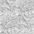 Oceanic animals zentangle seamless pattern.