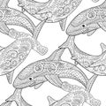 Oceanic animals zentangle seamless pattern.