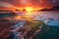 Oceanic Rhapsody: breathtaking panorama of the ocean with a stunning sunset, crashing waves