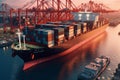 Oceanic transport hub, Container ship loads and unloads cargo in deep sea port Royalty Free Stock Photo