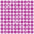 100 oceanology icons hexagon violet