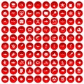 100 oceanology icons set red