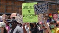 Oceanside, CA / USA - June 7, 2020: People hold signs during peaceful Black Lives Matter protest march Royalty Free Stock Photo