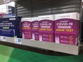 Oceanside, CA USA - October 30, 2021: Boxes of AccessBio Carestart Covid-19 antigen home test kits on the shelf of a drugstore