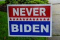 Never Biden lawn sign on display in Long Island, New York