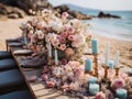 oceanside wedding party, romantic style beach party