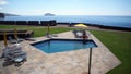 Oceanview from the Fort of Sao Sebastiao, silhouette of the Cabras Islets on horizon in the background, Angra do Heroismo, Terceir