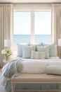 Oceanview light colored modern luxurious bedroom