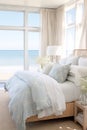 Oceanview light colored modern luxurious bedroom