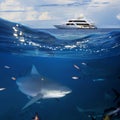 Oceanview yacht and bull shark