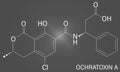 Ochratoxin A mycotoxin molecule. Skeletal formula. Chemical structure
