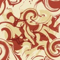 Ochre beige marbling seamless vector pattern background. Backdrop with swirling shapes and blends in brown and cream