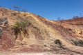 Ochre mine, used by aboriginal Australian as raw material for paintings and ceremonial body decoration. No clouds, clean sky.