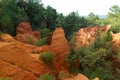 Ochre Trail in Roussillon, Sentier des Ocres, hiking path in a natural colorful area of red and yellow cliffs in a disused ocher