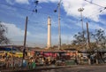 Ochterlony Monument or Shaheed Minar a famous landmark in the city of Kolkata as seen from a street near Chowringhee Esplanade are