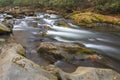 Oconaluftee River silky water cascading over and around borders