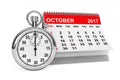 Ocotber 2017 calendar with stopwatch. 3d rendering Royalty Free Stock Photo