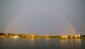 Rainbow over the village and harbor on Ocracoke Island