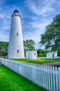 The Ocracoke Lighthouse and Keeper's Dwelling on Ocracoke Island Royalty Free Stock Photo