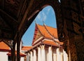 Bangkok National Museum Front palace throne hall seen through golden Thai pavillion frame