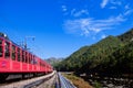 V-Train sightseeing train run along stream and valley of Gangwon-do, South Korea