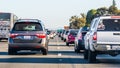 Oct 24, 2019 Mountain View / CA / USA - Heavy traffic on one of the freeways crossing Silicon Valley, San Francisco bay area Royalty Free Stock Photo