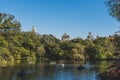 Locals rowing boats in a lake in central park, in a sunny autumn day Royalty Free Stock Photo