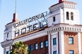 Oct 18, 2019 Oakland / CA / USA - The facade of the historic California Hotel, currently restored and operating as low-rental Royalty Free Stock Photo