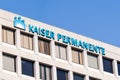 Oct 18, 2019 Oakland / CA / USA - Kaiser Permanente logo at their Medical Center in East San Francisco Bay Area; Kaiser Permanente Royalty Free Stock Photo