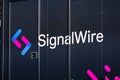 Oct 7, 2019 Palo Alto / CA / USA - Close up of SignalWire logo on a vehicle parked on a street; SignalWire Inc provides commercial