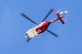 Oct 10, 2019 Palo Alto / CA / USA - Stanford Health Care Life Flight Helicopter mid flight; The Stanford Life Flight program began Royalty Free Stock Photo