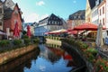 18 Oct 2019, Saarburg, West Germany - historical city center. Area near the river with restaurants.