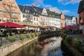 18 Oct 2019, Saarburg, West Germany - historical city center. Area near the river with restaurants.
