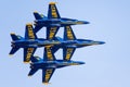 Oct 12, 2019 San Francisco / CA / USA - The Blue Angels flying in formation for Fleet Week airshow; The Blue Angels is the United