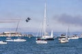 Oct 12, 2019 San Francisco / CA / USA - Visitors watching the Blue Angels airshow from private boats and cruise ships navigating