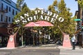 Oct 20, 2019 San Jose / CA / USA - Entrance to San Pedro Square, historic neighborhood of San Jose, a popular dining and