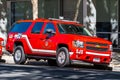 Oct 20, 2019 San Jose / CA / USA - San Jose Fire Department SJS vehicle stationed in the downtown area