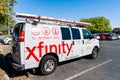 Oct 22, 2019 Santa Clara / CA / USA - Comcast Cable / Xfinity service stopped in a parking lot; Comcast is the largest home