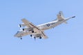 Oct 11, 2019 Sunnyvale / CA / USA - Close up of US Navy Lockheed P-3C Orion aircraft in mid-flight, preparing to land at Moffett Royalty Free Stock Photo