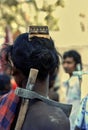 Tribal man with axe on his back going to work Gond tribe. Konda gara Village Bastar Chhattisgarh