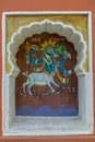 Varahavtar or boar third incarnation of Lord Vishnu colourfully painted on wall of Vishnu Narayan temple at top of Parvati ; Pune