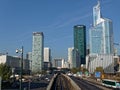 View from Neuilly bridge `Pont de Neuilly` to La DÃÂ©fense towers and skyline - Paris, France