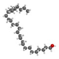 Octacosanol plant wax component molecule. 3D rendering. long chain fatty alcohol, present in e.g. the waxy cover of eucalyptus