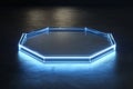 Octagon Glass with Neon Blue Light on Black Reflective Surface, Modern Design Royalty Free Stock Photo