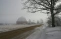 Octagonal barn in winter