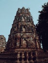 Damaged Octagonal chedi or stupa at Ayutthaya Historical park, Thailand.