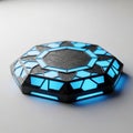 Octagonal Geometric Object with Blue Glowing Segments and Textured Dark Surface futuristic Royalty Free Stock Photo